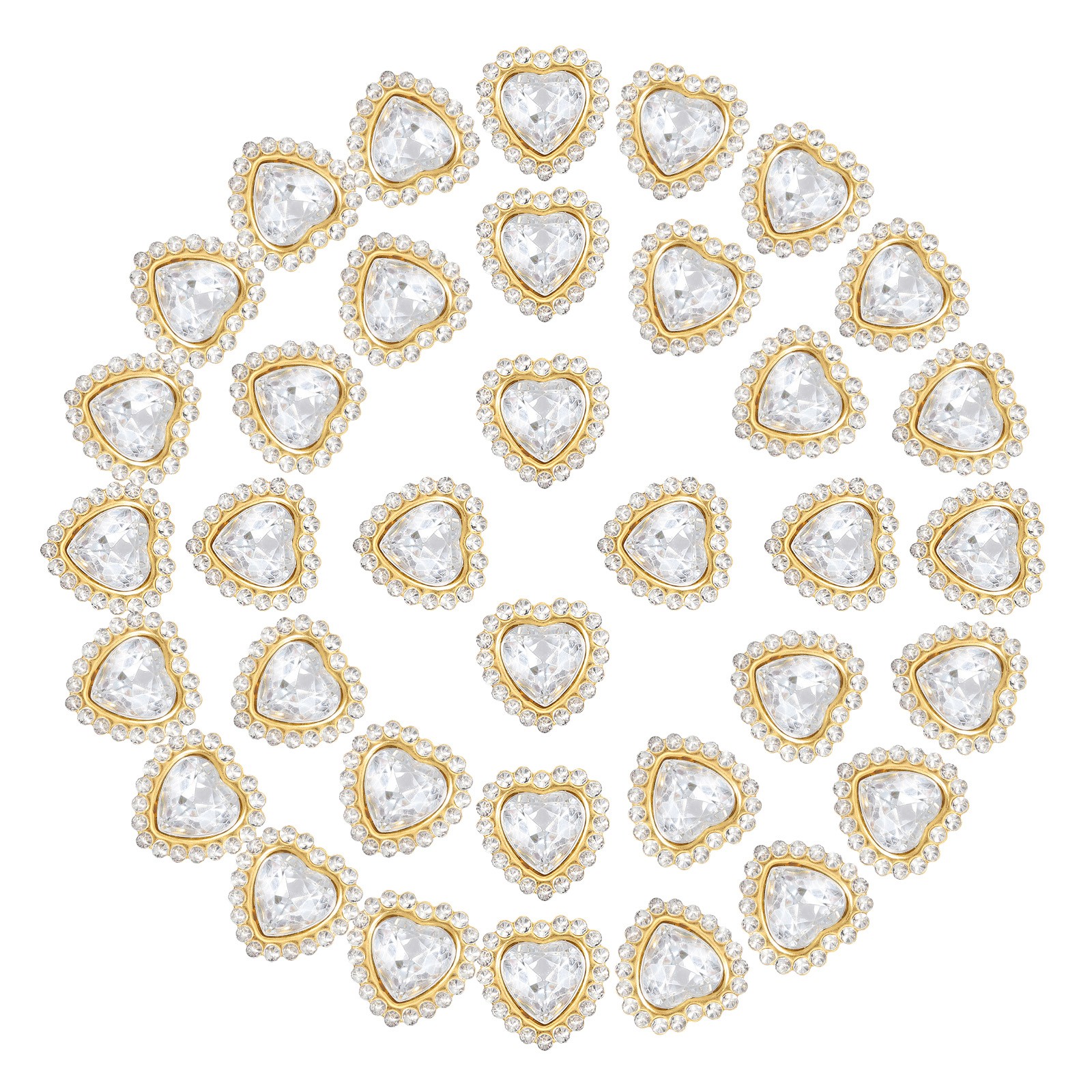 40Pcs 16mm Sew on Rhinestones Crystal Heart Shaped Rhinestones White