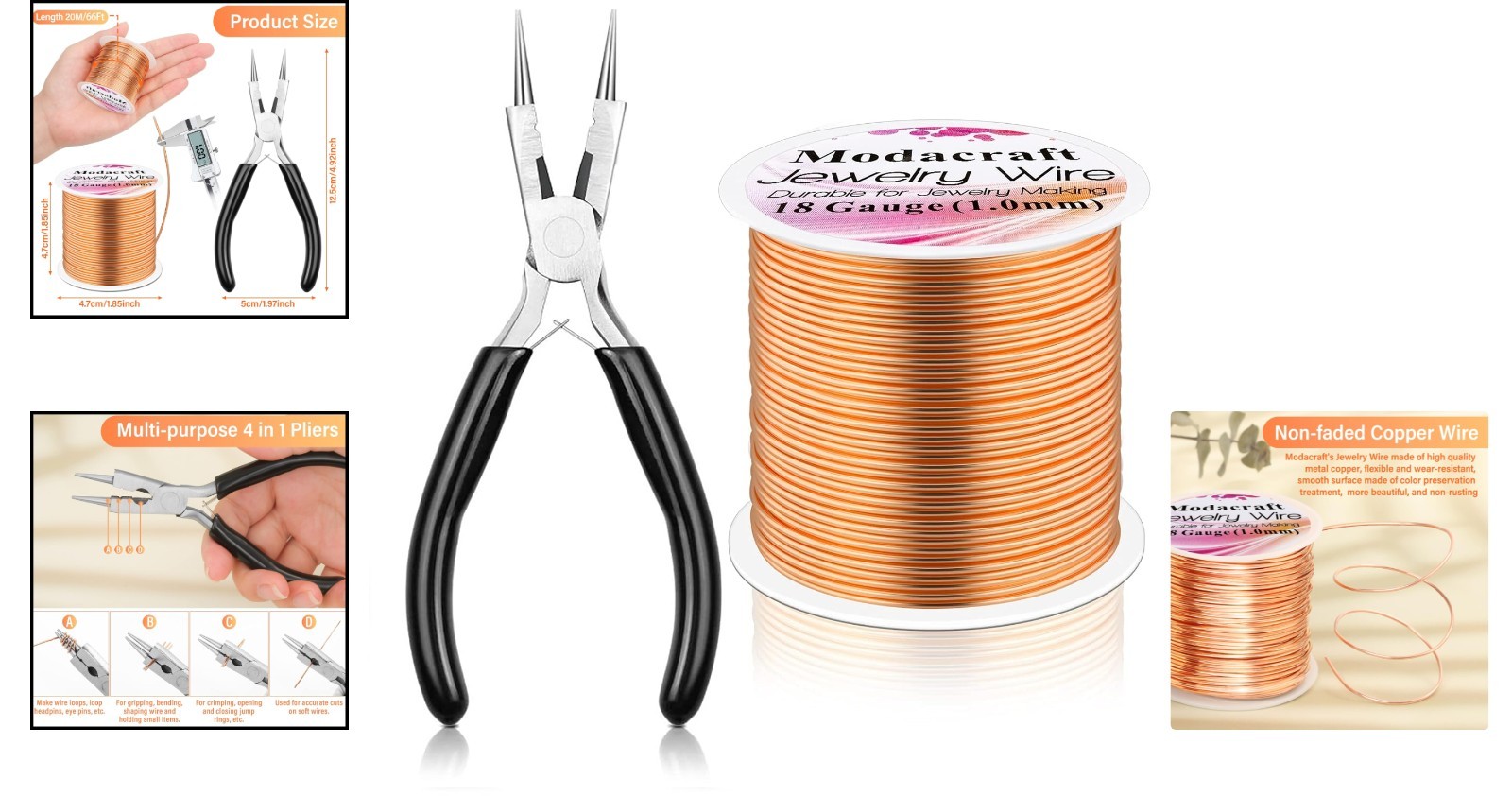 Flexible 18 Gauge Copper Wire with Multi-Functional Pliers – Jewelry Making Kit
