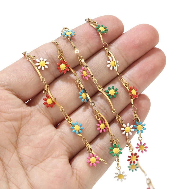 1meter Gold Plated Stainless Steel Drop Daisy Flower Charm Handmade Chains