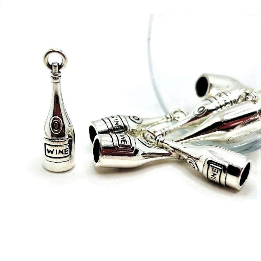 Silver Wine Bottle 3D Charms, 28x8mm – US Seller