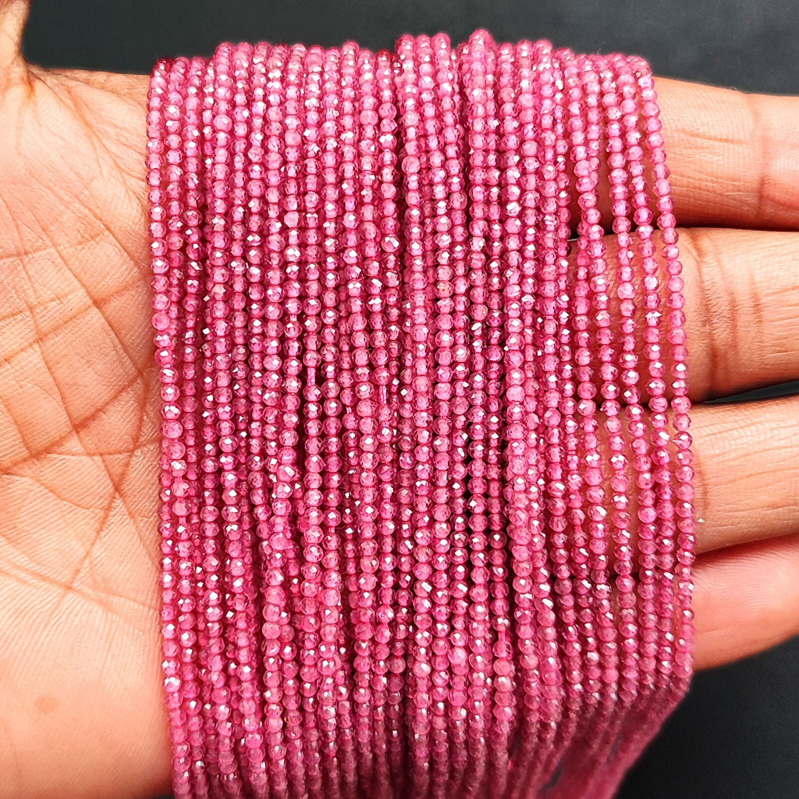 Natural Pink Tourmaline Gems 2 mm Size Round Cut Jewelry Making Beads 13″ Strand