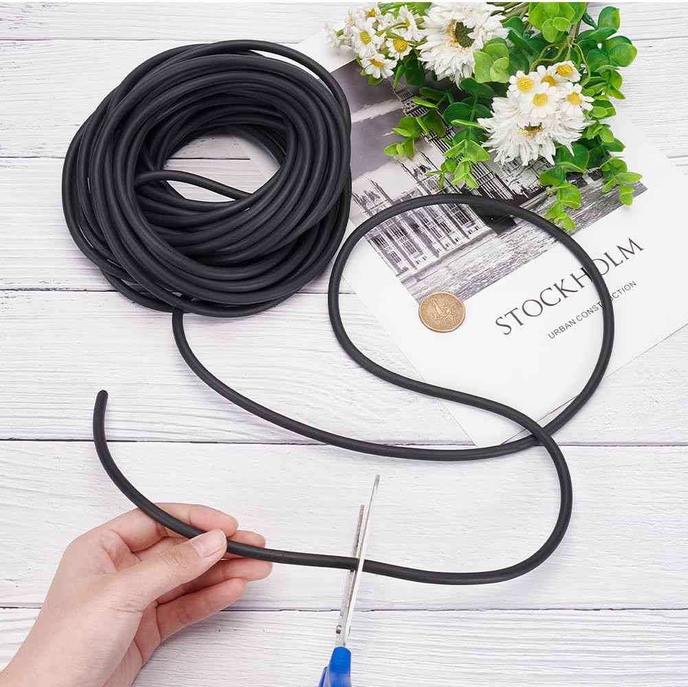 49 Feet Solid Rubber Cord, 6Mm Thick Rubber Rope round Cord Black Rubber Tube Be