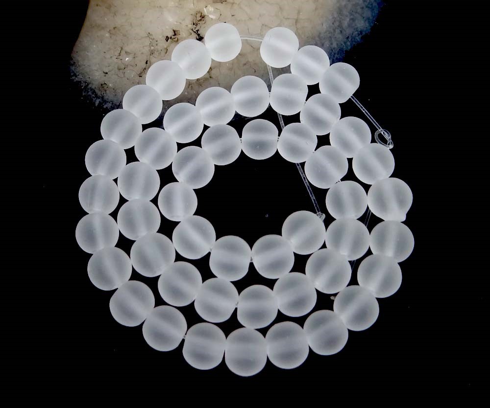 50 Czech Frosted Sea Glass Round / Rocaille Beads – Matte – Crystal 6mm