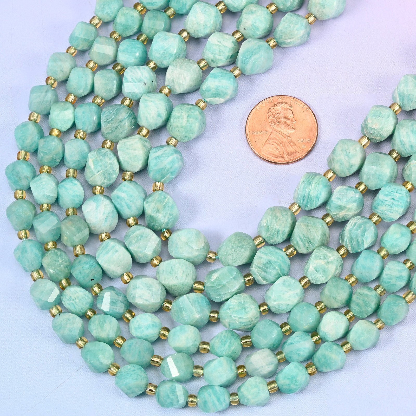 Green Amazonite Faceted Spiral Twist Beads: Size 8mm 10mm, Jewelry Making