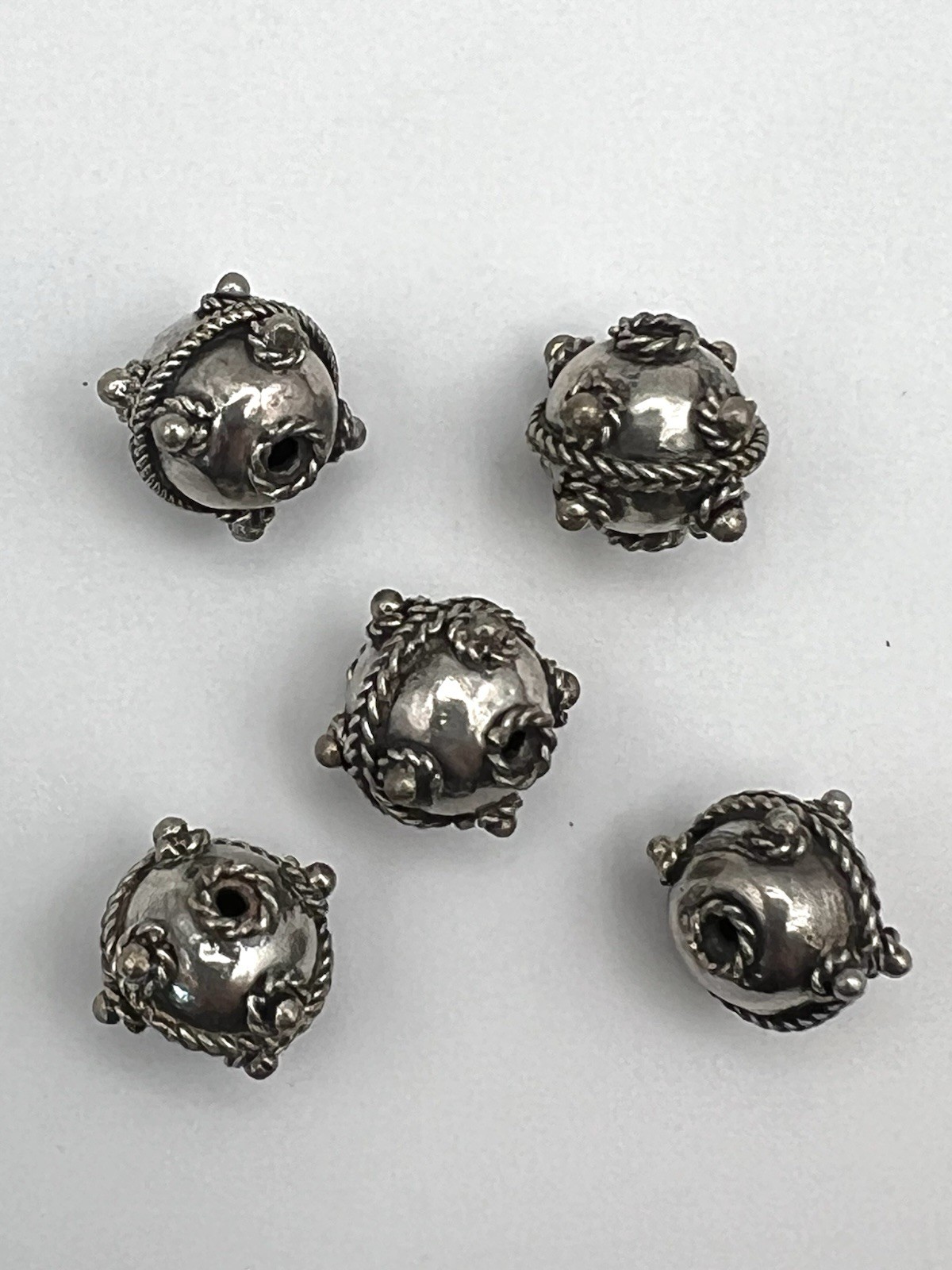 5 Handmade Sterling Silver Oxidized Round Focal Bali Beads 10mm – SS114