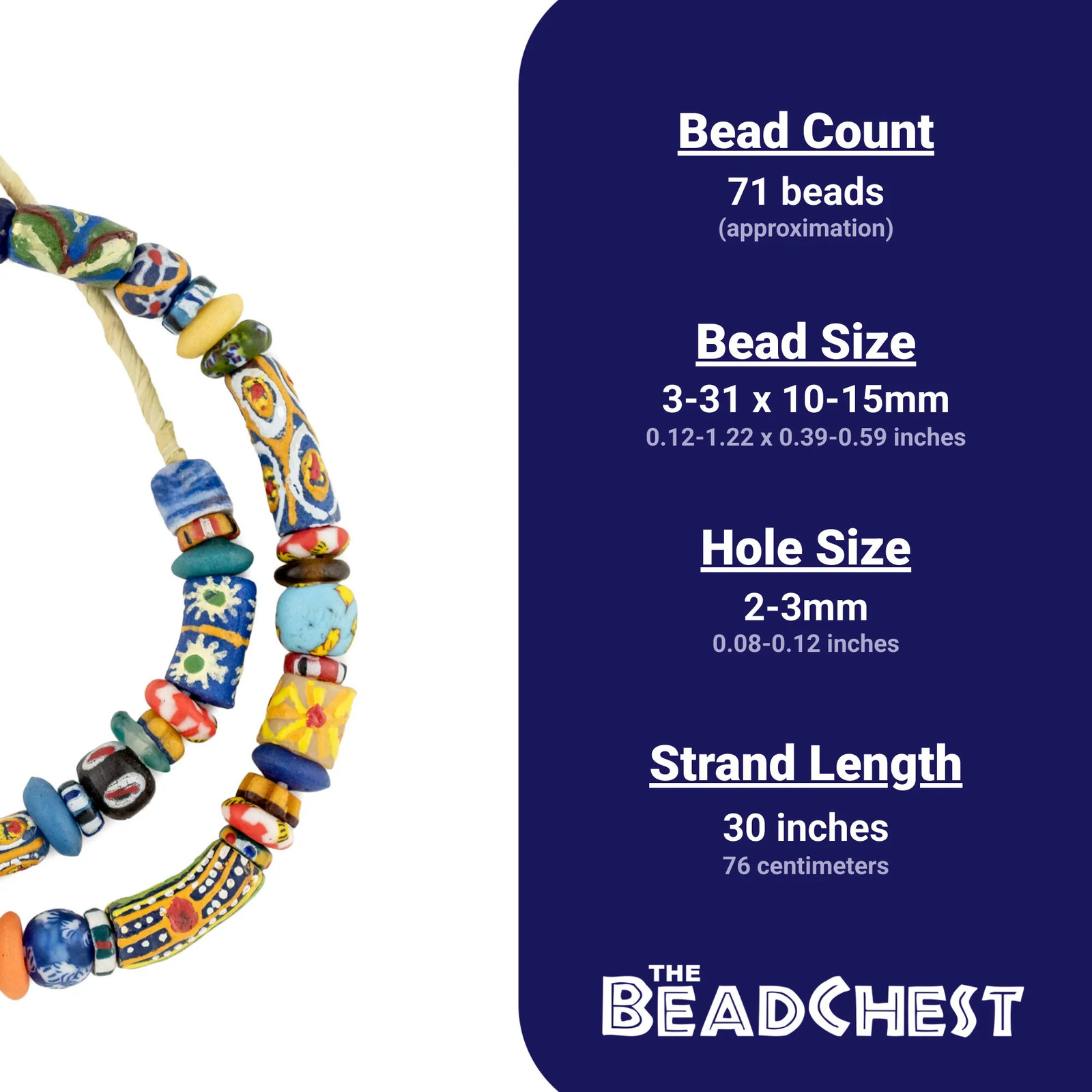 Premium Medley of Ghana Glass Beads 13mm African Multicolor Mixed Large Hole