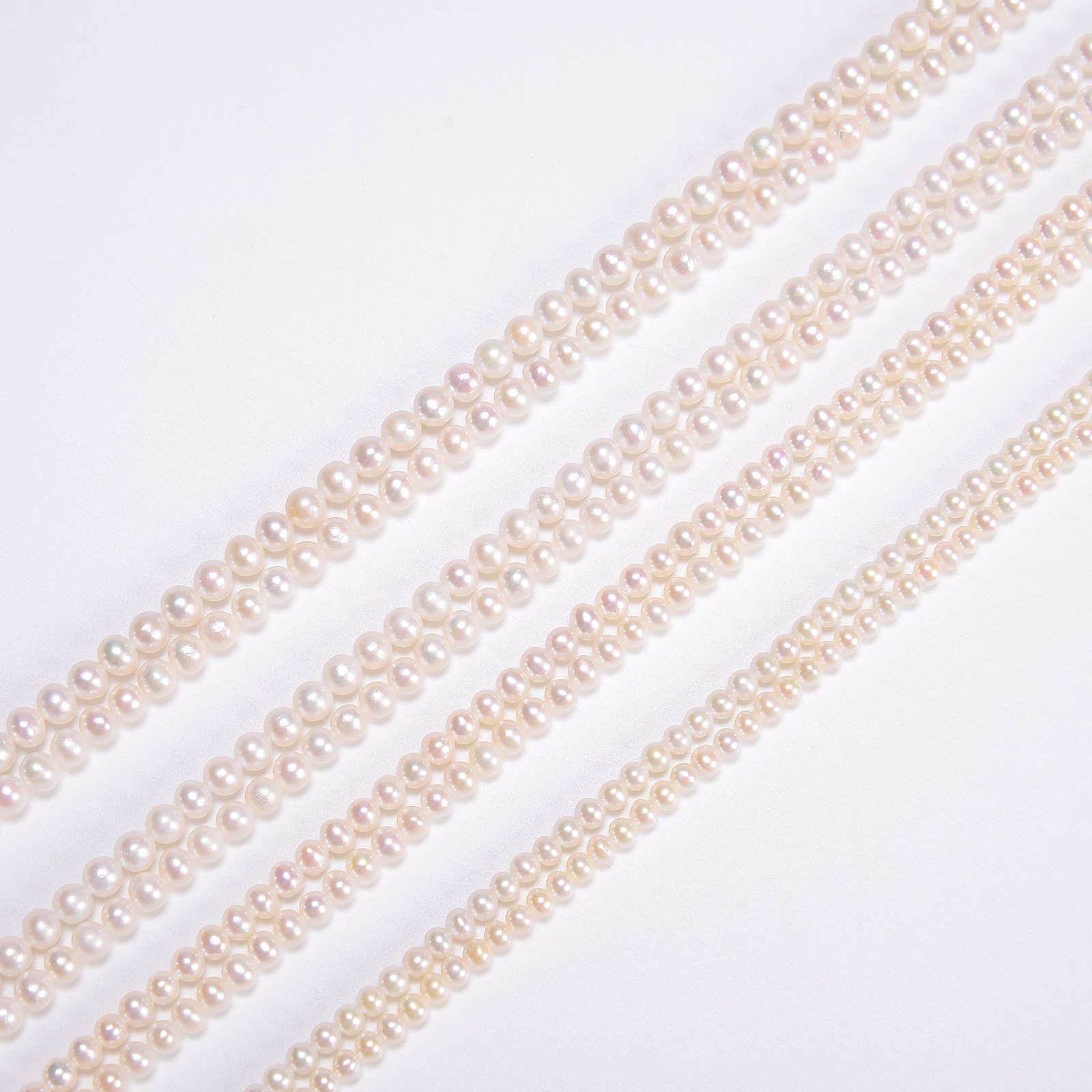 White Fresh Water Pearl Off Round Beads Size 3.5-4mm 4-4.5mm 5-5.5mm 15.5” Strd