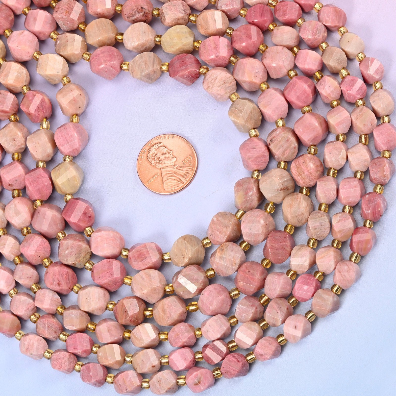 Pink Rhodonite Faceted Spiral Twist Beads: Size 8mm 10mm, Jewelry Making
