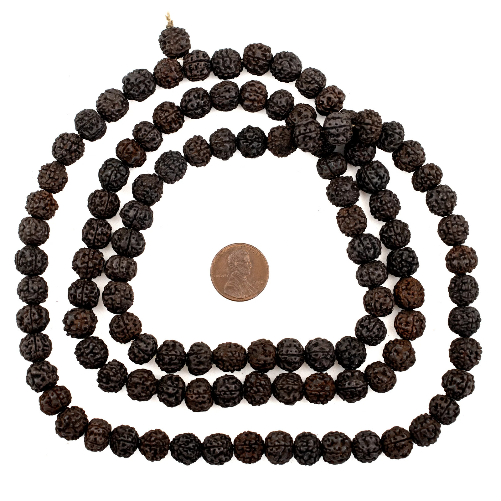 Dark Brown Rudraksha Mala Prayer Beads 10mm Nepal Round Wood 40 Inch Strand