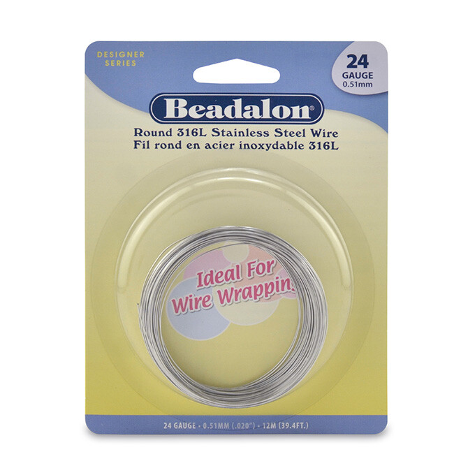 Beadalon® 316L Stainless Steel Wrapping Wire, Round, Choose Gauge and Length