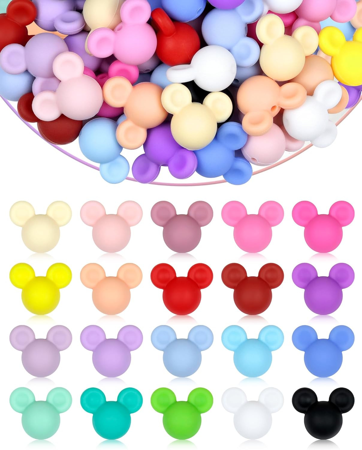 60 PCS Focal Beads – Mouse Focal Beads, Mouse Head Silicone Focal Bead for DIY