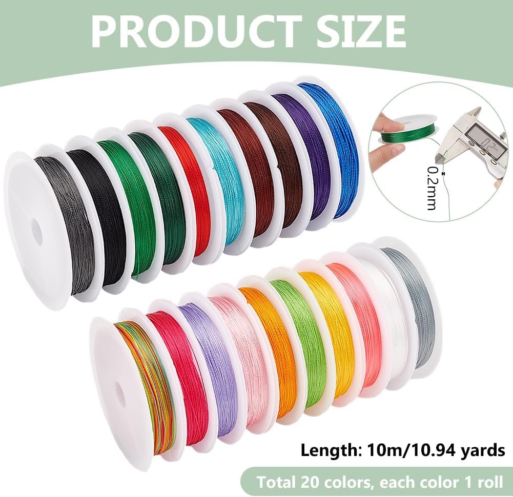 PH PandaHall 20 Colors 0.2 mm Beading String Chinese Knotting Cord Braided Beadi