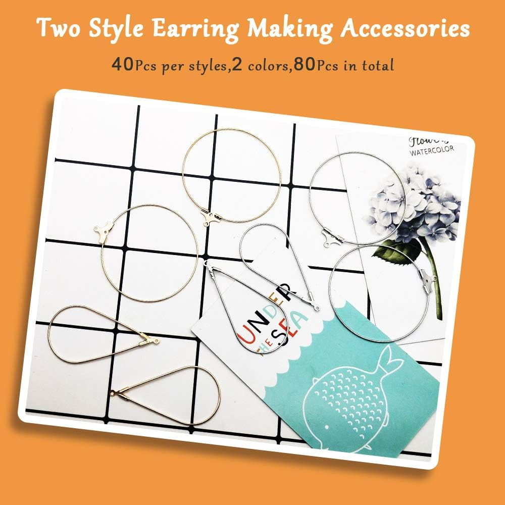 80Pcs Beading Hoop Earrings for Jewelry Making,Round Beading Hoops Earrings Bulk