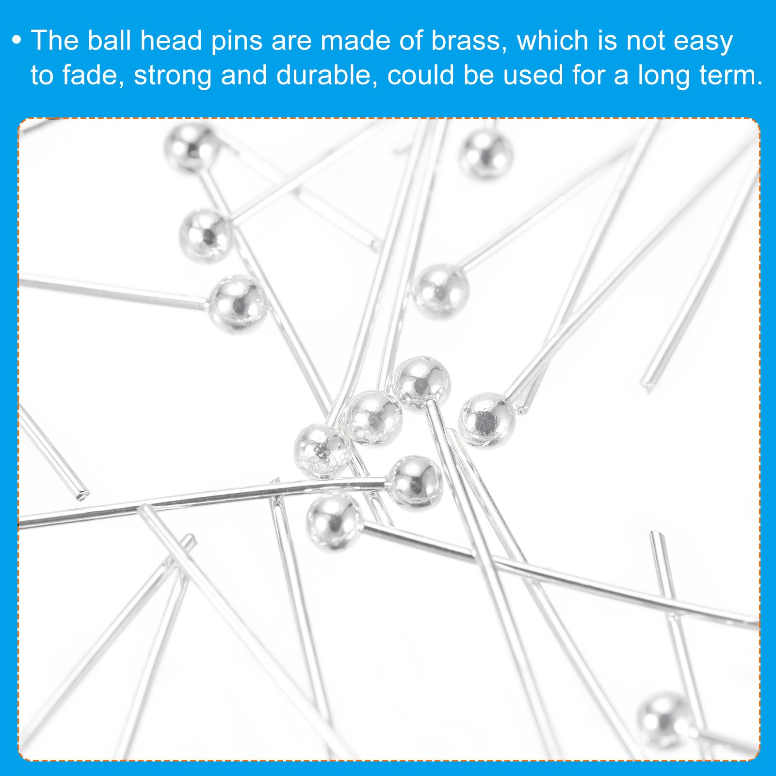 200Pcs Silver Plated Ball Head Pins 20mm Wire Head Pins Brass 24 Gauge