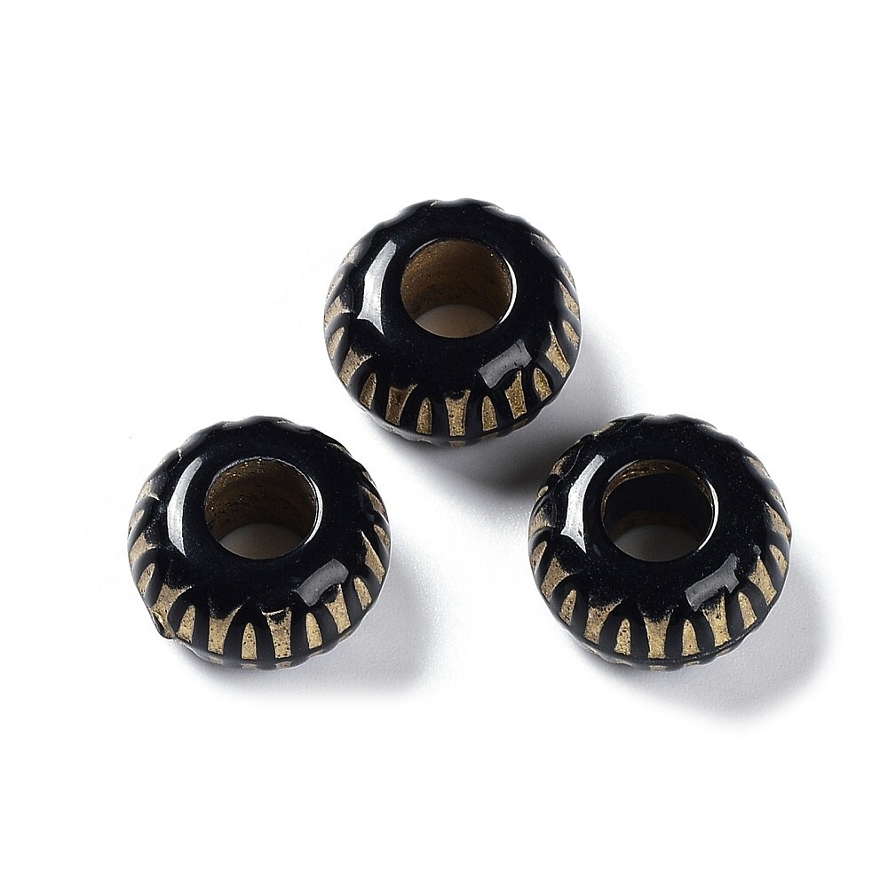 50 pc Acrylic Black Gold Rondelle Spacer Beads – 19mm – Matte – For Paracord