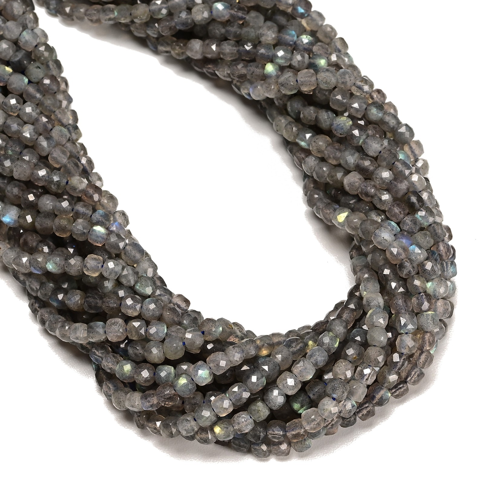 Natural Gray Labradorite Faceted Cube Beads Size 4-5mm 15.5″ Strand
