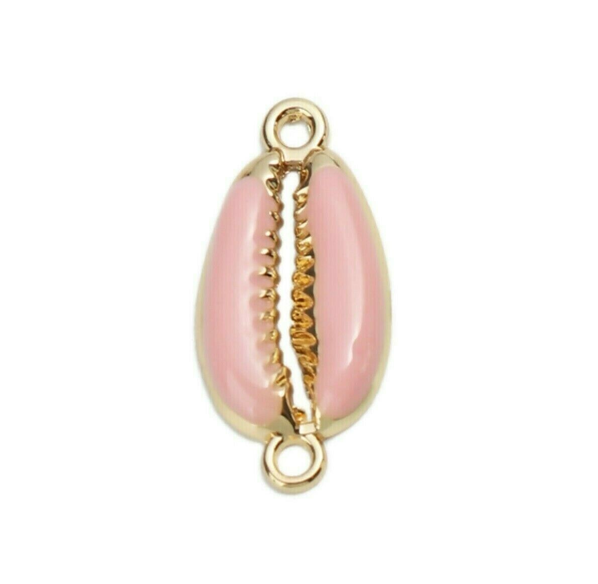 10 Gold Pink Enamel 26mm Cowrie Cowry Slice Shell Bead Drops Connectors Links