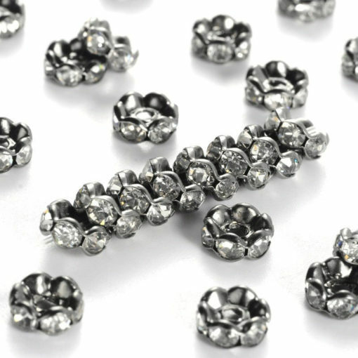 20 pcs Gunmetal Black Clear Rhinestone Rondelle Spacer Beads – 6mm x 3mm