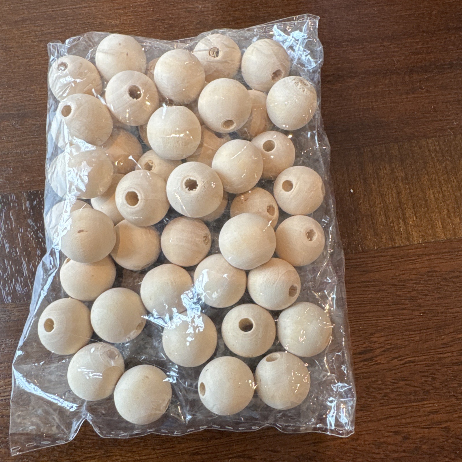 Unfinished Natural Wood Beads Loose Assorted Sizes Unknown Count Sealed