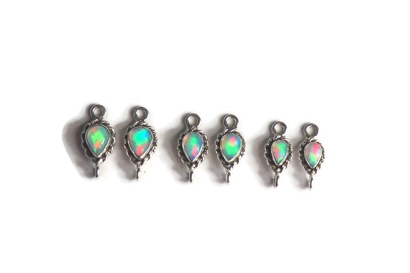 Natural Ethiopian opal connector sterling silver links for DIY jewelry making