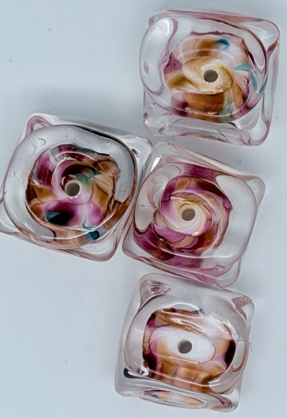 Lot Of 7 Handmade Artisan Lampwork Disc & Cube Nugget Beads Approx 12mm & 8x15mm