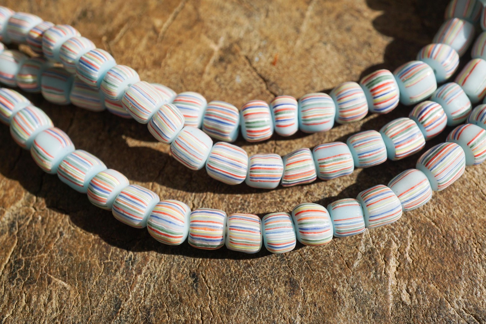 Blue with Stripes Java Glass Beads (4-6mm) Artisan Made (2809A278) Indonesian