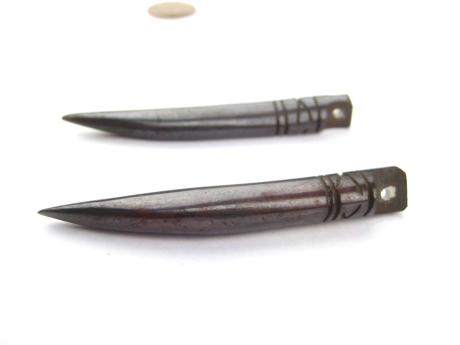 Dark Brown Kenya Bone Tooth Pendant Set of 2 9mm African Handmade