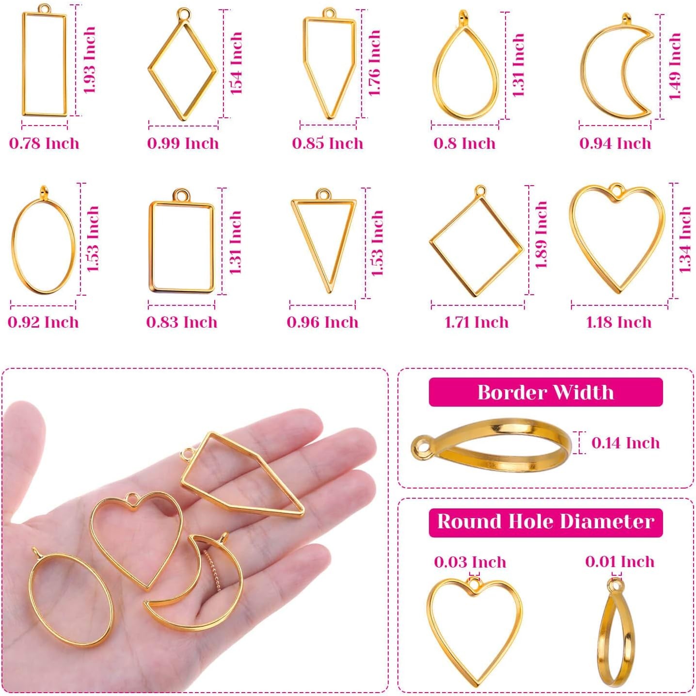 60Pcs Hollow Frame Pendants – Resin Craft Bezels Jewelry Molds for Necklaces