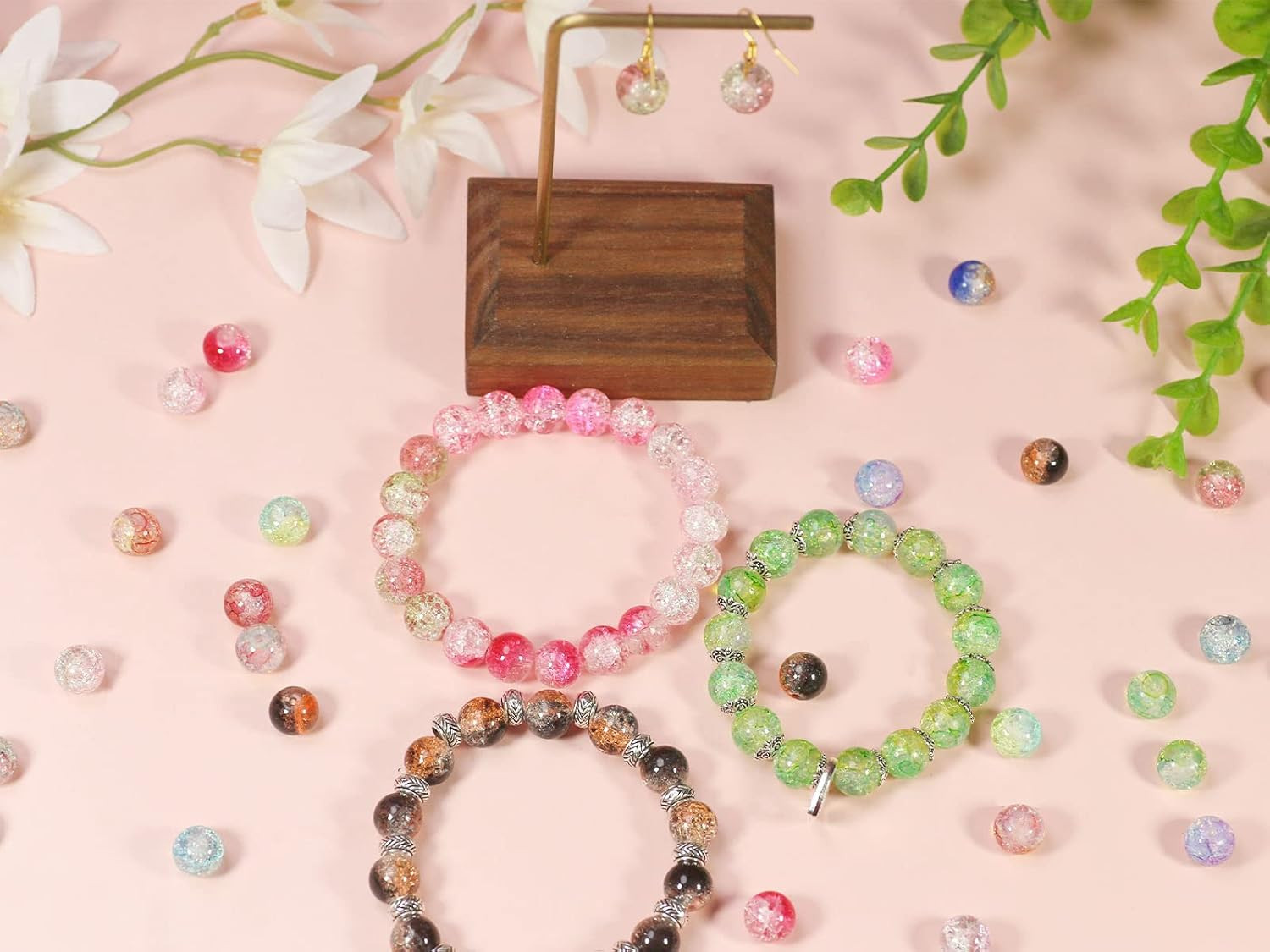 10Mm Crackle Glass Beads for Jewelry Making 600Pcs Assorted Panited Handcrafted