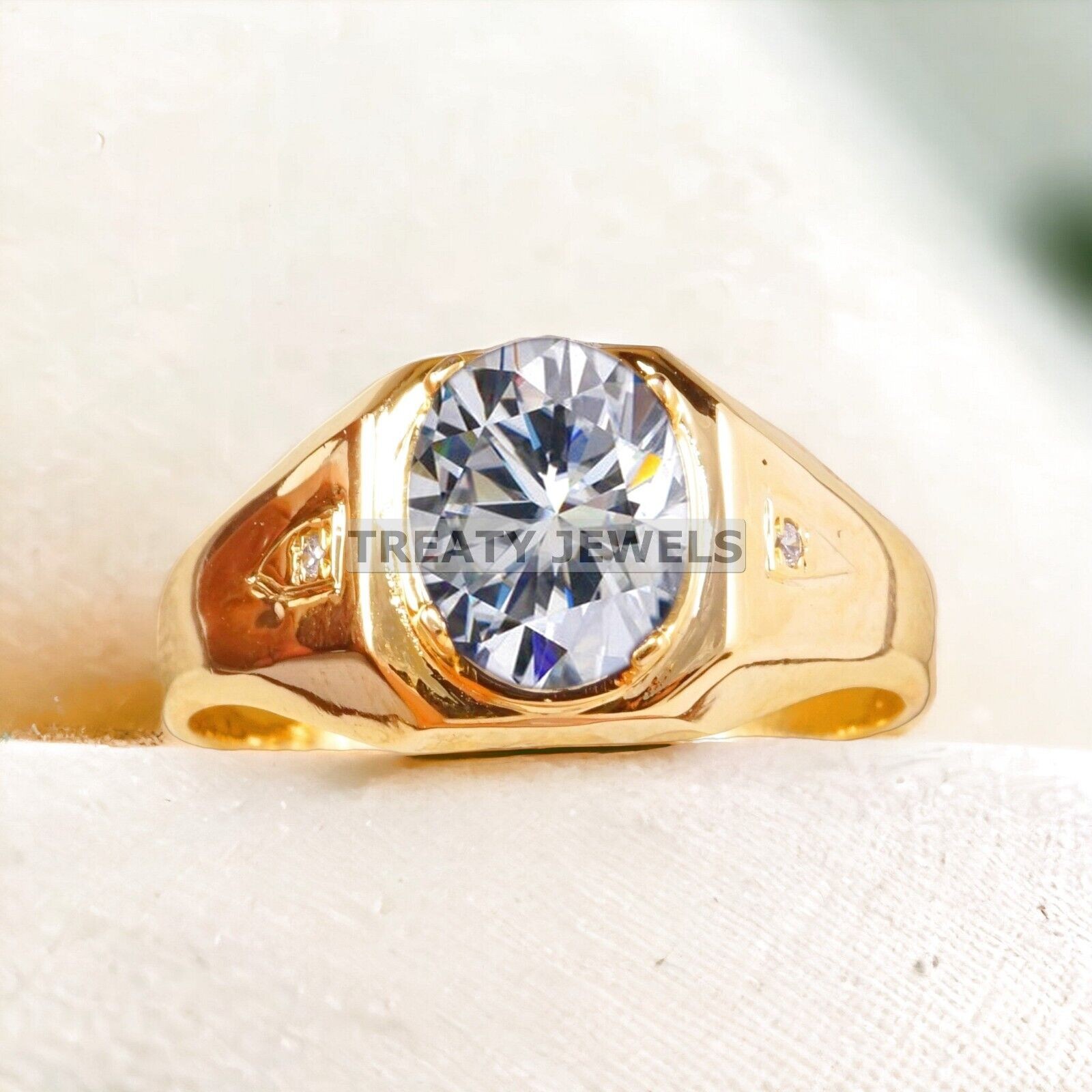 Moissanite Oval Cut With 14k Yellow Gold Ring For Men’s #A401 #