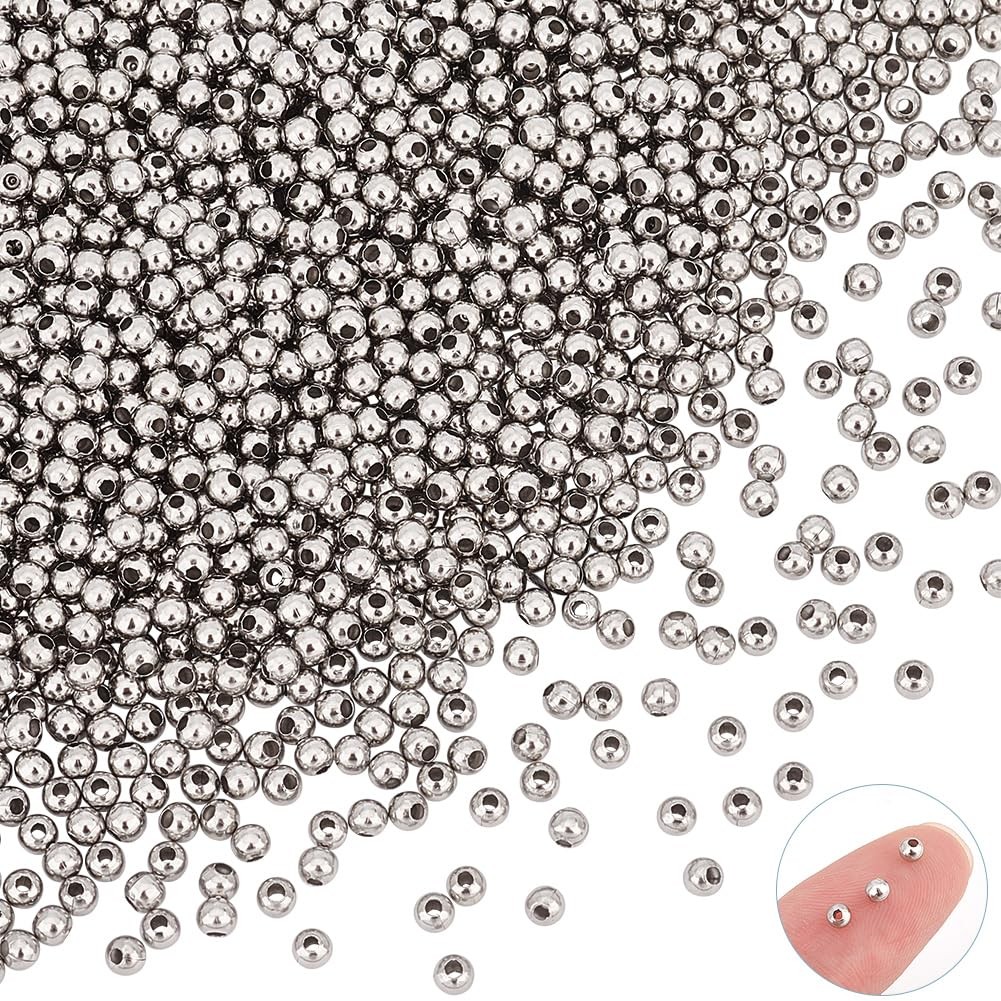 About 2000pcs 3mm Tiny Round Loose Beads Stainless Steel Metal Beads 1mm Hole