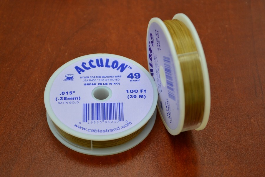 ACCULON SATIN GOLD 49 STRAND BEADING WIRE .015″ (.38mm) 100 FEET #T-1513