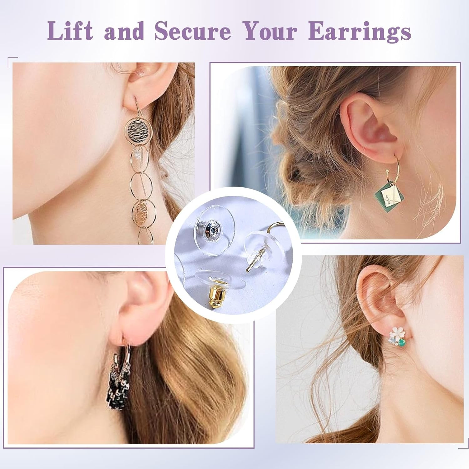 Fishhook Earring Backs for Droopy Ears, Earring Backs Replacement, Bullet Clutch