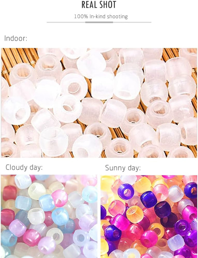 1000 Pcs UV Beads Color Changing Beads UV Reactive Plastic Luminous Pony Beads,