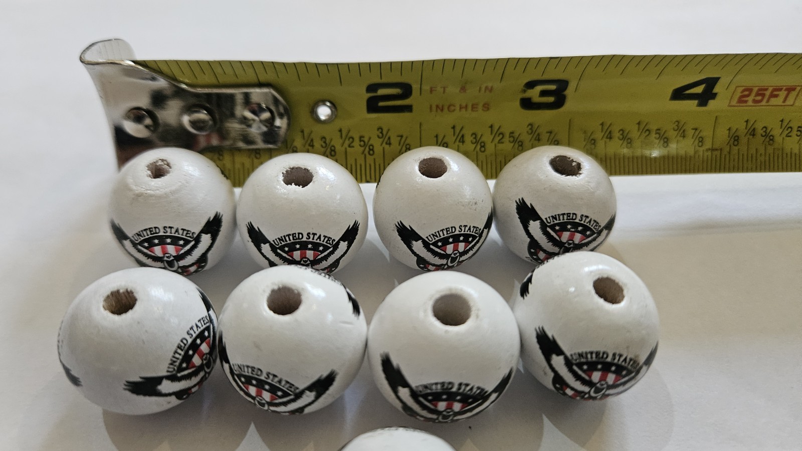 Lot 9 Wooden White Double Sided United States Eagle Round Flag Wooden Beads