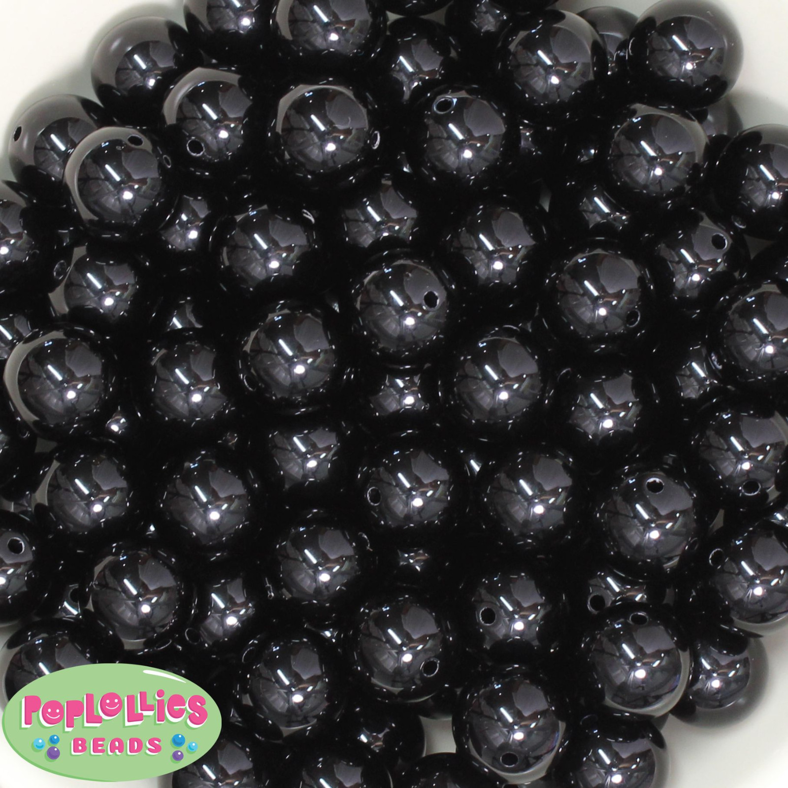 16mm Black Acrylic Solid Bubblegum Beads Lot 20 pc.chunky gumball