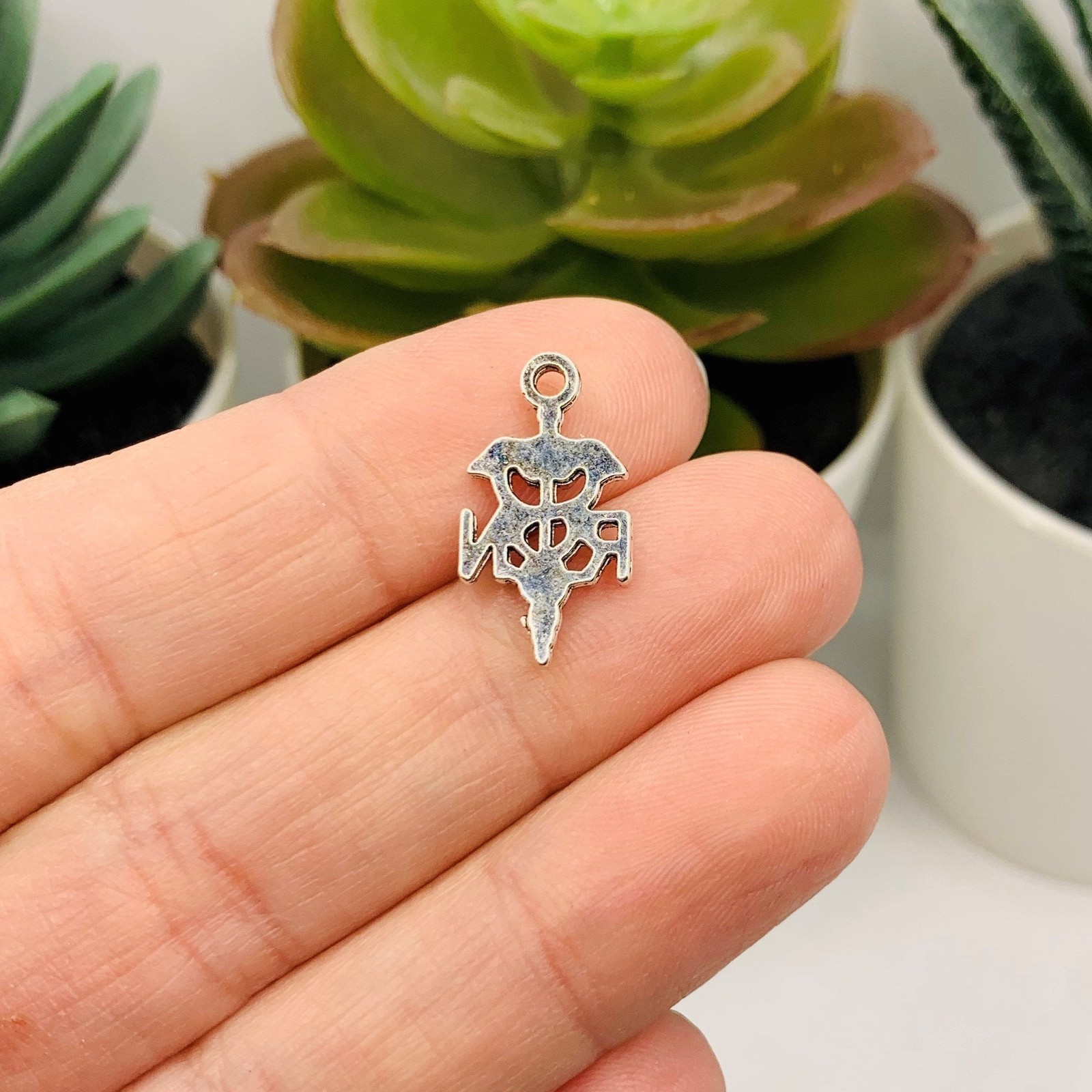 Silver RN with Caduceus Charms, 20x11mm – US Seller