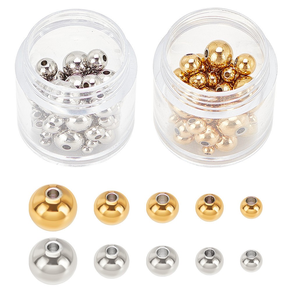 1set 100pcs 304 Stainless Steel Beads Round Stainless Steel color 3~8×2~7mm