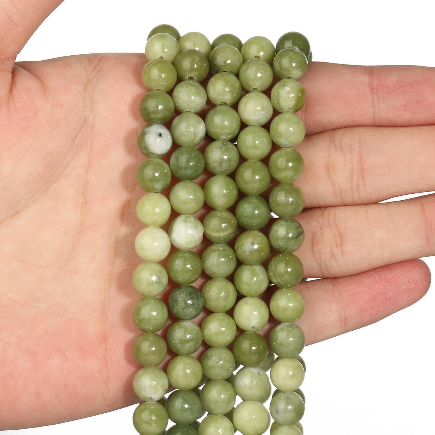 60pcs Green China Jade Beads，6mm Natural Stone Round Loose Beads for Jewelry …