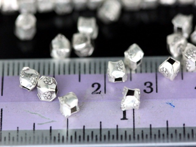 Silver beads Karen hill tribe silver fancy square flower print bead