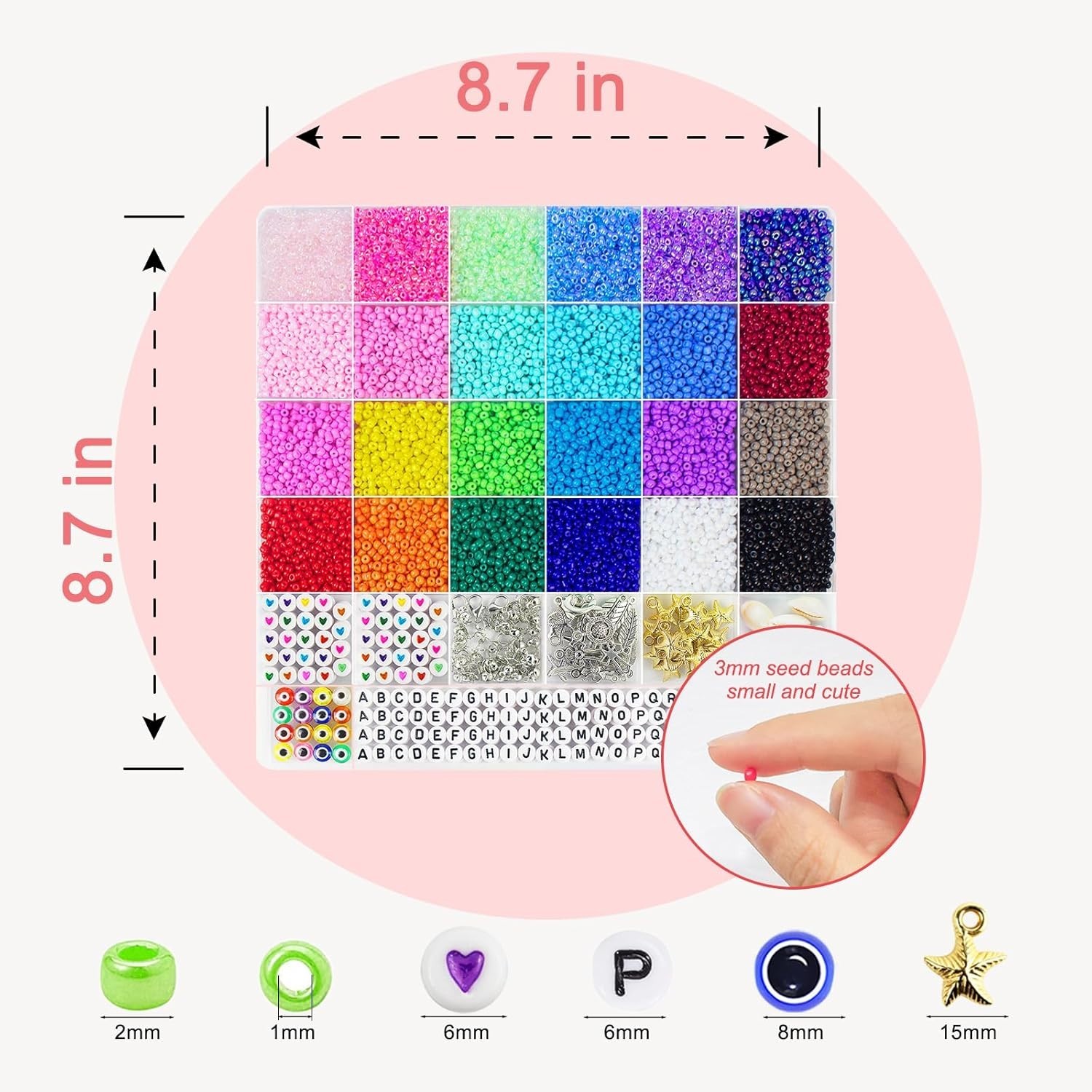 8000pcs 3mm Glass Seed Beads for Bracelet Making Kit, Small Beads Friendship …
