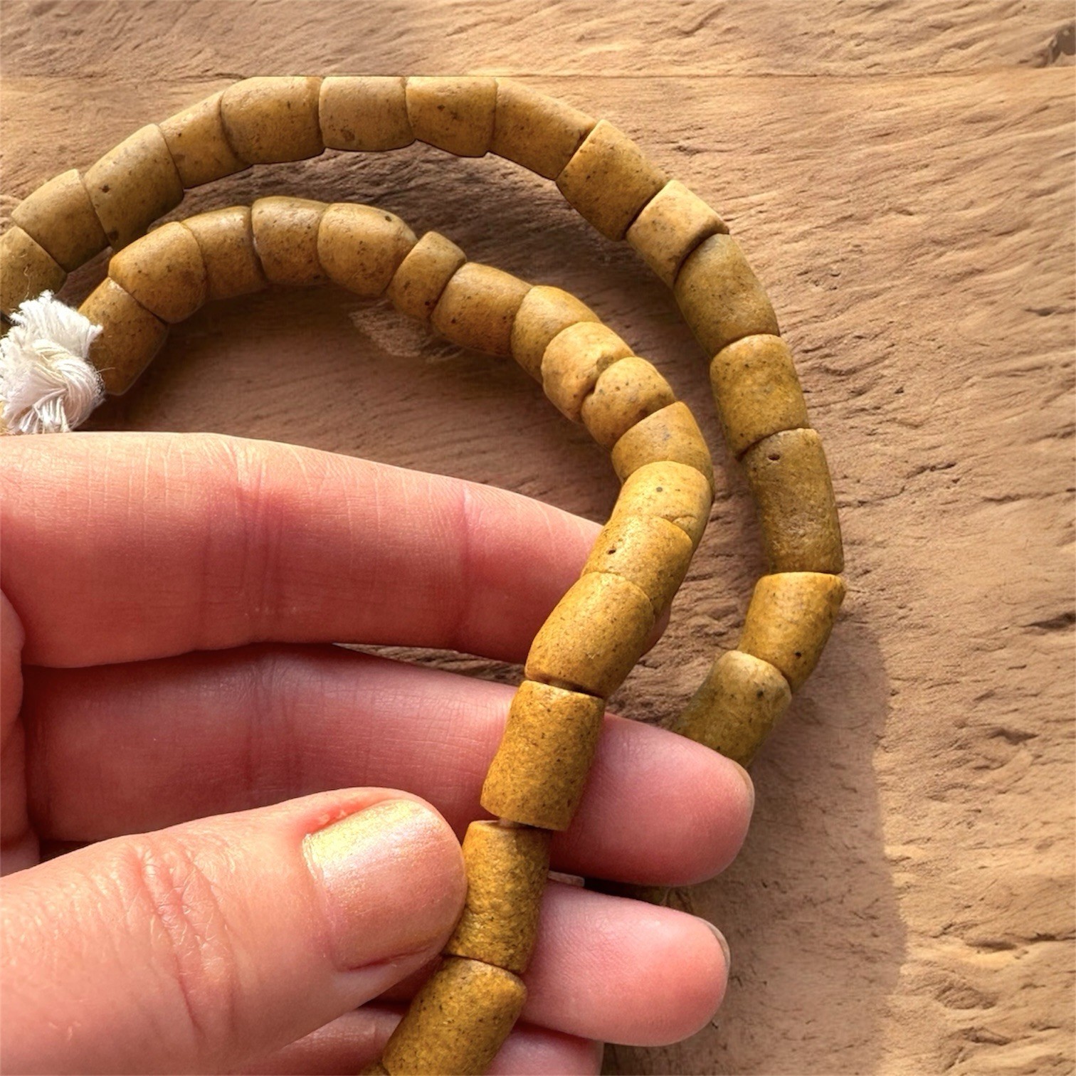Vintage African Powdered Glass Trade Bead Strand Mustard Yellow – 70 Beads