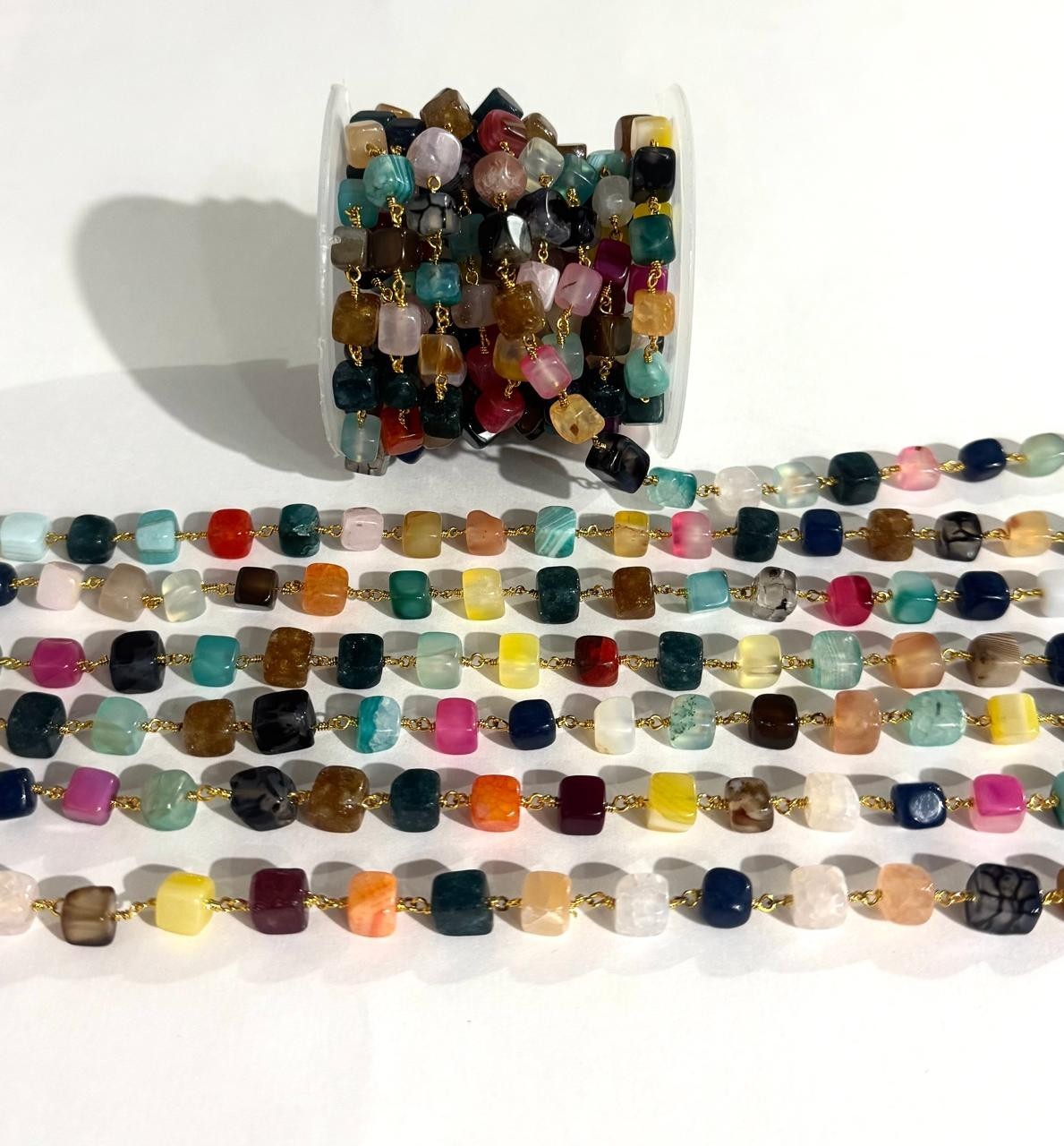 Multi-Color Cube Beads Rosary Chain Gold Plated DIY Jewelry Making Beaded Chain