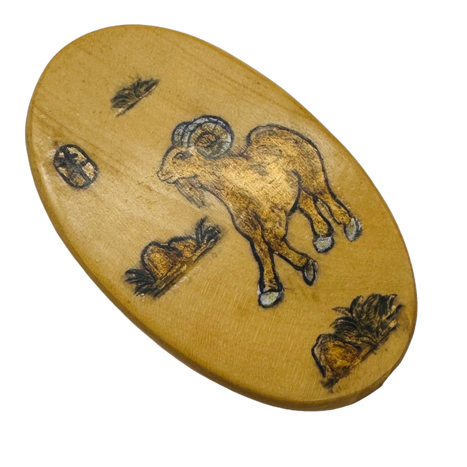 Chinese Year of the Goat Pendant Bead | 1 Pendant Bead | | 2″ Long | Tan, Brown