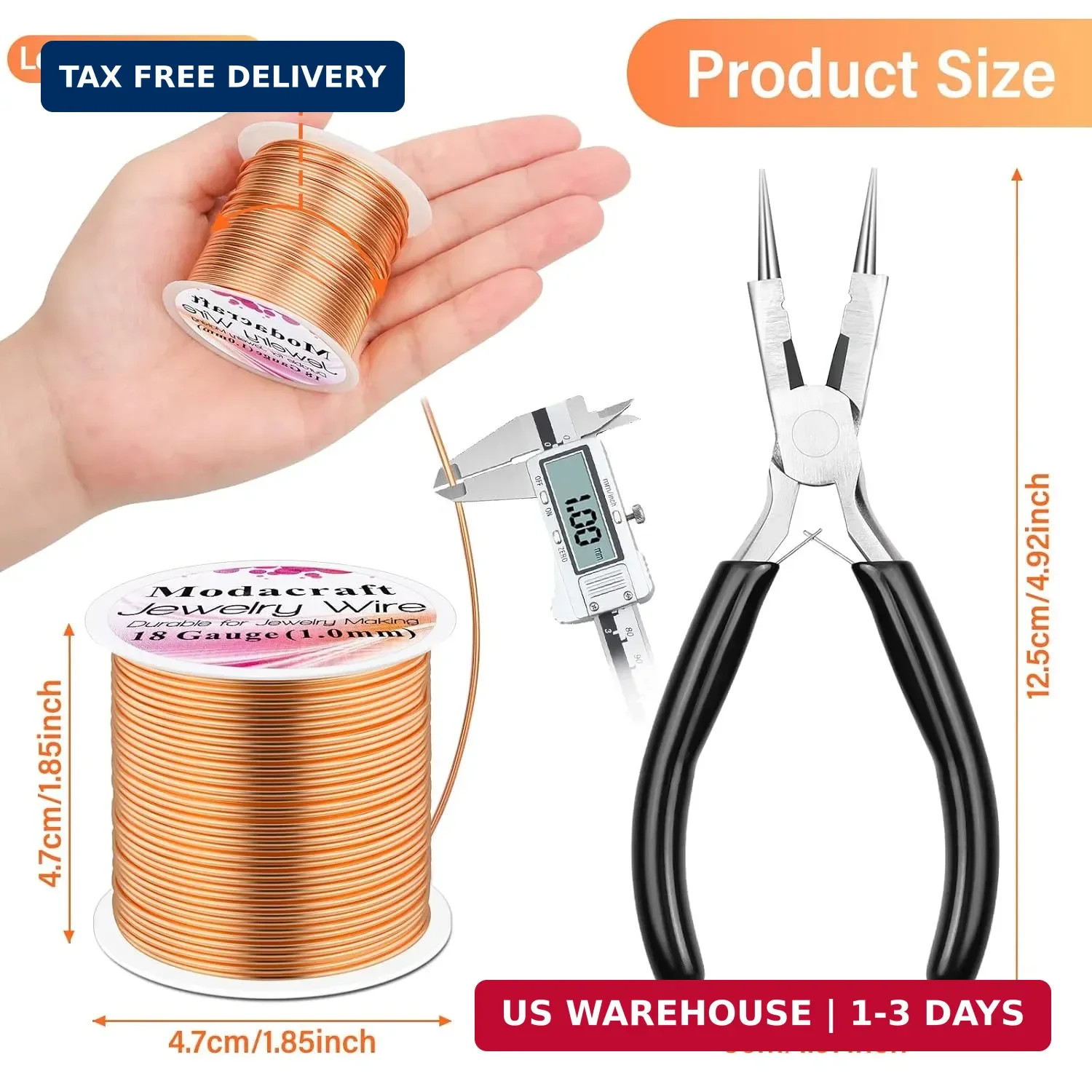 Modacraft 18 Gauge Copper Wire for Jewelry Making with 4 in 1 Plier, 65Ft/1mm Cr
