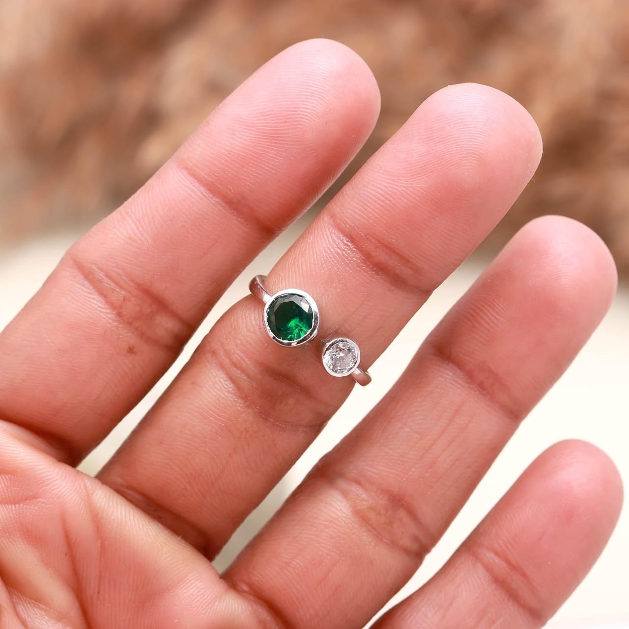 Toi Et Moi Emerald Moissanite Ring 925 Sterling Silver | Two Stone Ring for her