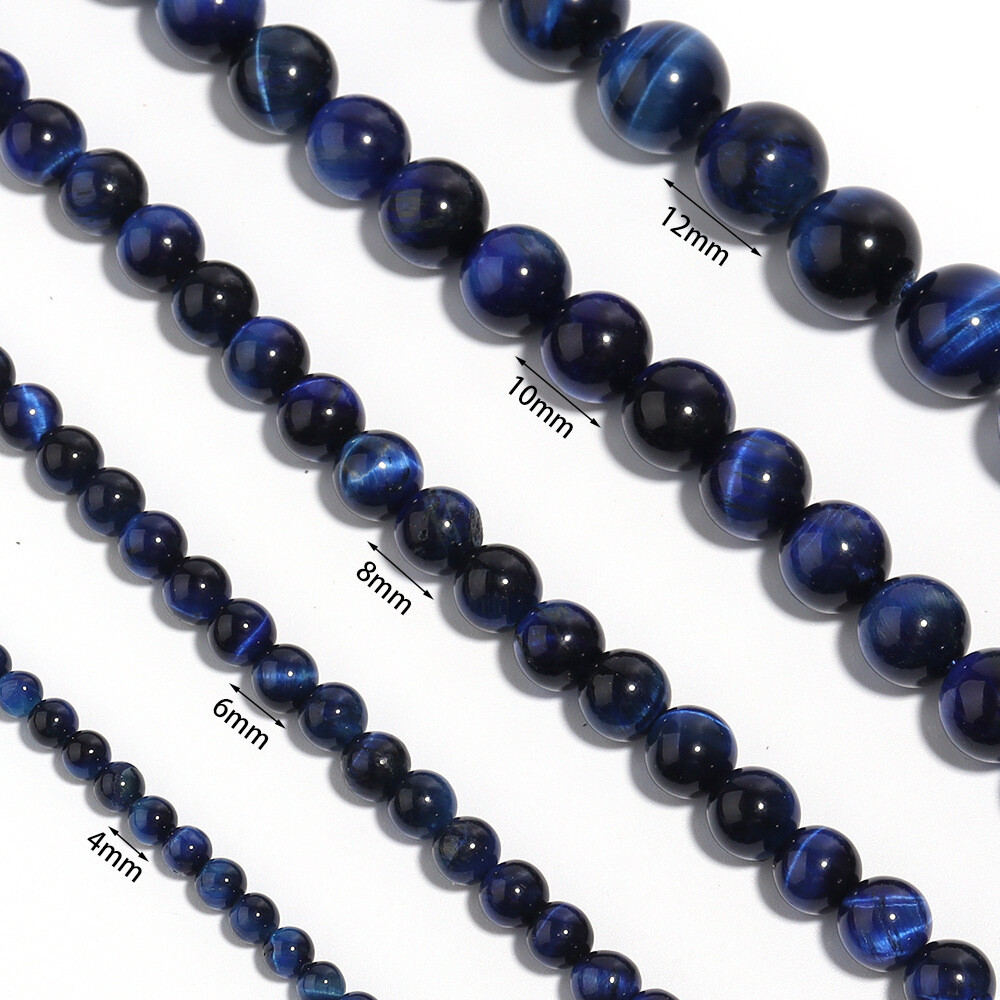 Natural Blue Tiger’s Eye Gemstone Smooth Round Loose Beads for Jewelry Making