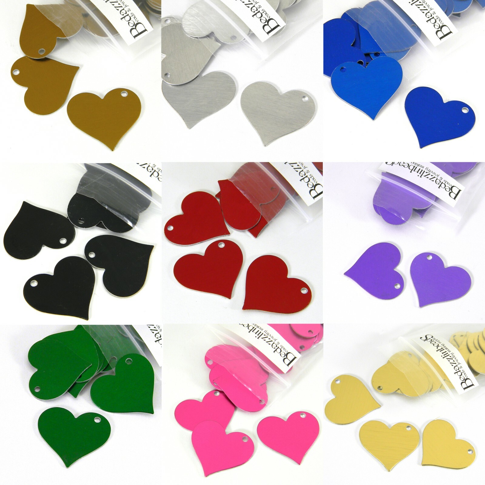 3 Blank 1 inch Heart Anodized Aluminum Metal Pendant Charms for Engrave Stamping