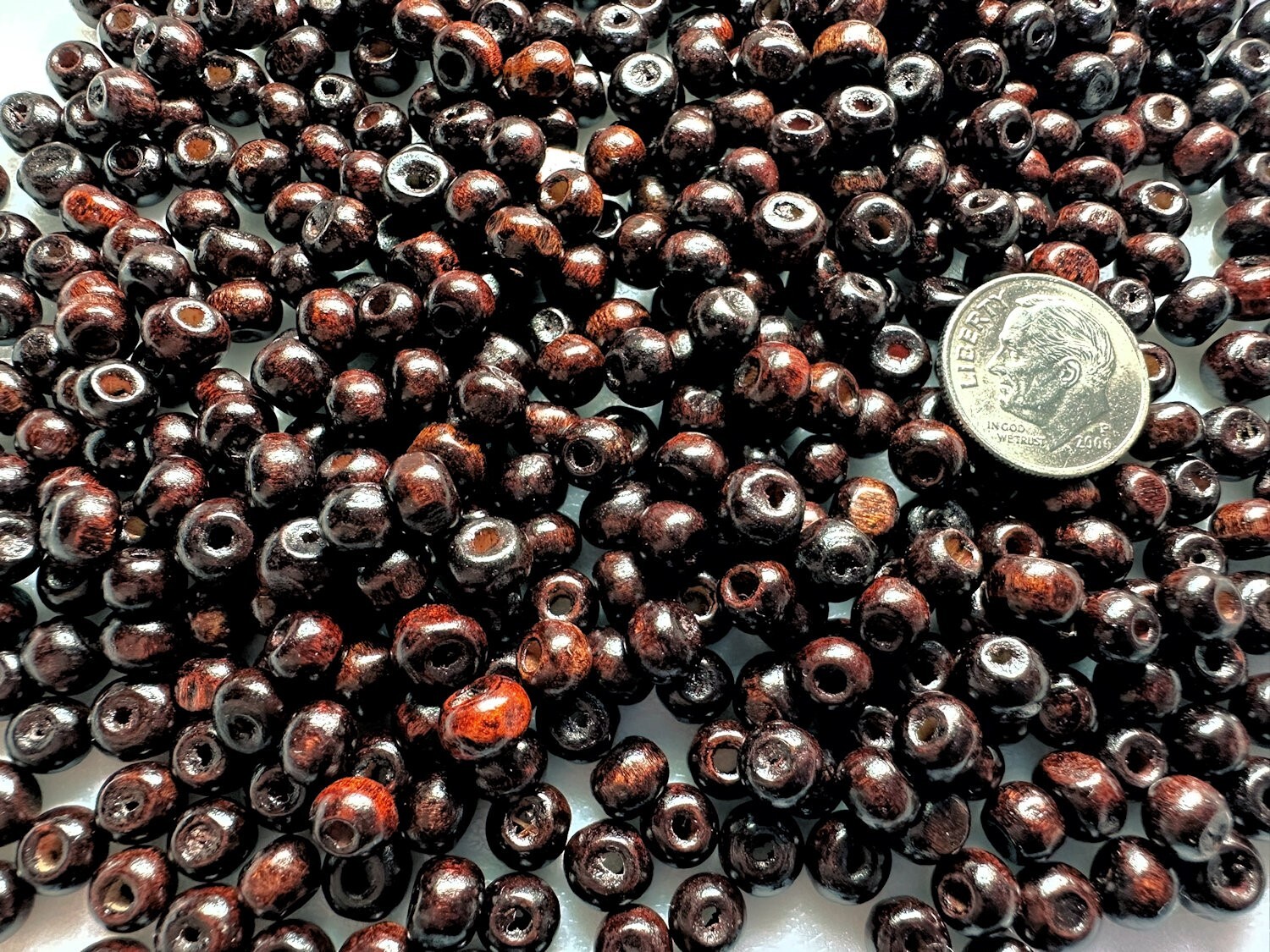 Bead, Wood, 450-500 Dark Brown Hand Cut 6x5mm Round Wood Beads 1.5-2.1mm Hole