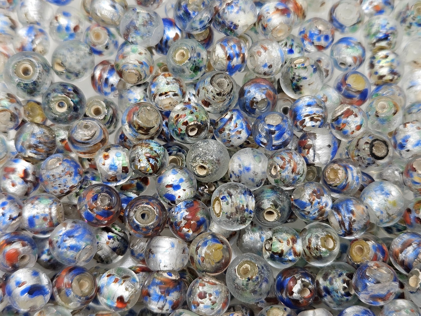 100 pcs VTG Multicolor Clear 6mm Round Silver Foil Lined Glass Jewelry Beads